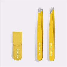 (Yellow 2pcs) 2/4pcs Stainless Steel Colorful Eyebrow Tweezer Hair Beauty Fine Hairs Puller Slanted Eye Brow Clips Removal Makeup Tools