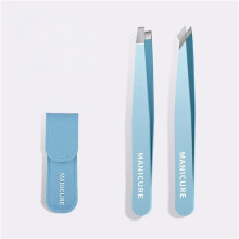 (Blue 2pcs) 2/4pcs Stainless Steel Colorful Eyebrow Tweezer Hair Beauty Fine Hairs Puller Slanted Eye Brow Clips Removal Makeup Tools