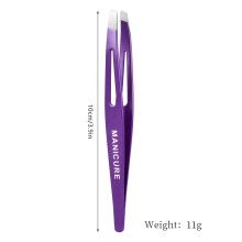(Purple) Eyebrow Tweezer Colorful Hair Beauty Fine Hairs Puller Stainless Steel Slanted Eye Brow Clips Removal Makeup Tools