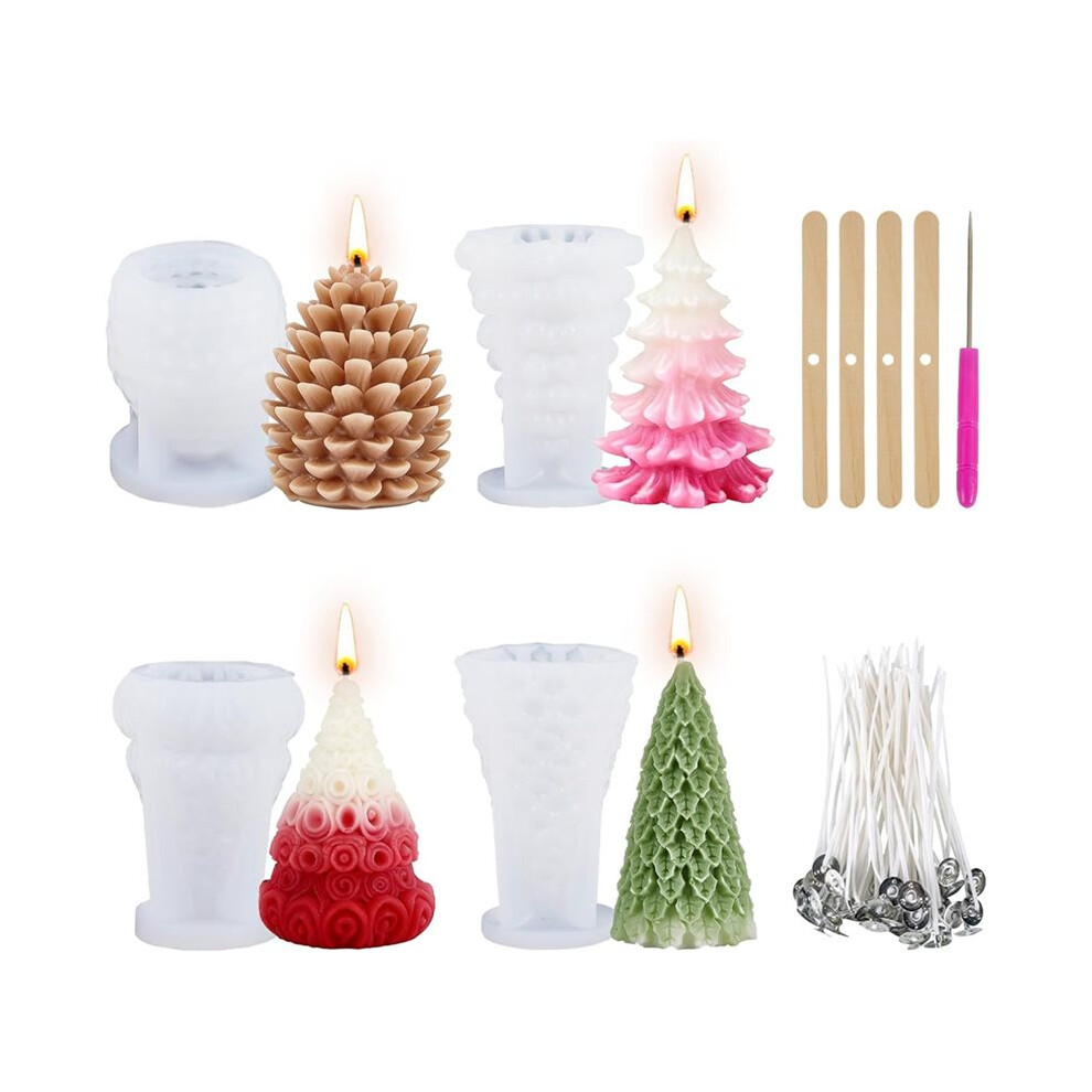 4Pcs Christmas Silicone Molds Christmas Tree Pine Cone Silicone Mold For Candle Making, Diy Xmas Handmade Candle Making 4711059756768
