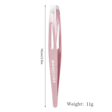 (Pink) Eyebrow Tweezer Colorful Hair Beauty Fine Hairs Puller Stainless Steel Slanted Eye Brow Clips Removal Makeup Tools