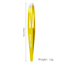 (Yellow) Eyebrow Tweezer Colorful Hair Beauty Fine Hairs Puller Stainless Steel Slanted Eye Brow Clips Removal Makeup Tools
