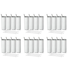 Sublimation Tumblers 20 Oz Skinny Straight,Stainless Steel Sublimation Blanks Skinny Tumbler,with Lid and Straw,24 Pack