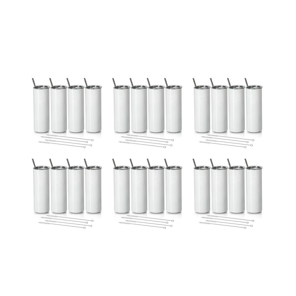 Sublimation Tumblers 20 Oz Skinny Straight,Stainless Steel Sublimation Blanks Skinny Tumbler,With Lid And Straw,24 Pack 6031281541382