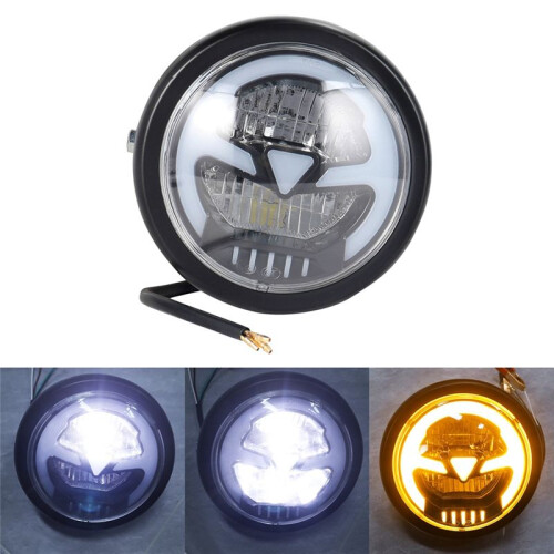 Farol de LED Universal para Motocicleta de 6,3 Polegadas e 35 W, Farol Alto e Baixo, Farol Redondo para Cafe Racer, Luz Amarela 1