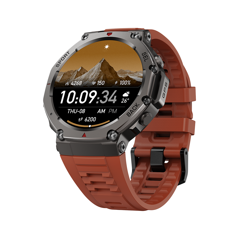 Gps 5Atm Waterproof Amoled Display Sports Smartwatch With Heart Rate Monitor, Step Counter, Red 6083684979606