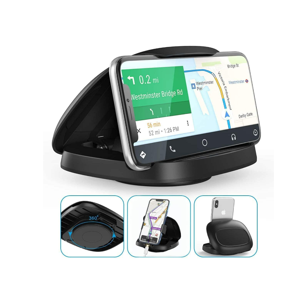 Car Phone Holder, 360 Degree Rotating Base, Horizontal And Vertical Viewing Car Mount For Most Smartphones, Black 6083684980268