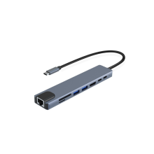 USB-C-hub met Ethernet, 4K HDMI, 8-in-1 multiport-adapter voor USB-C-laptops en -tablets, grijs