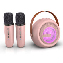 Tragbare Karaoke-Maschine für Kinder mit 2 kabellosen Mikrofonen, Bluetooth-Lautsprecher, Pink – ideal für Partys