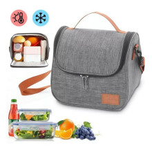 Insulated Lunch Bag Cooler Picnic Tote Large Capacity Food Thermal Pouch Aluminum Foil PVC Handle Portable 22x20x16cm Gray