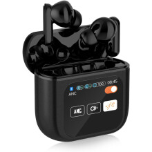 Bluetooth 5.4 TWS Earbuds with LED Touchscreen Display, ANC and ENC Noise Cancelling, Find My Earbuds, 6H Calls, Black