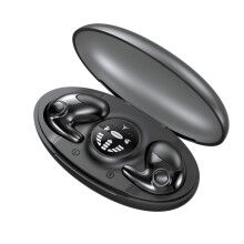 Auriculares invisibles para dormir, auriculares inalámbricos Bluetooth 5.3 con control táctil, pantalla LED y estuche de carga, color negro.