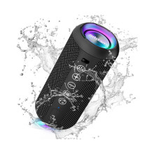 Bluetooth Speaker 5.3, IPX7 Waterproof, 24W Stereo Sound, 30H Playtime, RGB Light, TF Card and AUX, Black