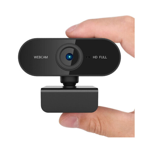 Mini webcam compatta Full HD 1080p per laptop Windows 10, telecamera per videochiamate, nera.