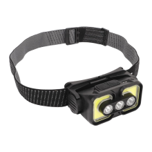 Lampada frontale a LED COB ricaricabile con indicatore di carica, fascia elastica per la manutenzione notturna, colore nero.