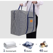 100L Navy Striped Storage Bags with Zips, Large Storage Bags for Clothes, Bedding, Duvets, Quilt, Blankets, Moving Homes