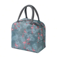(Blue) Kids Insulated Lunch Bag Thermal Food Storage Tote with Handle Zipper Flamingo Green-Pink 23x21x13cm