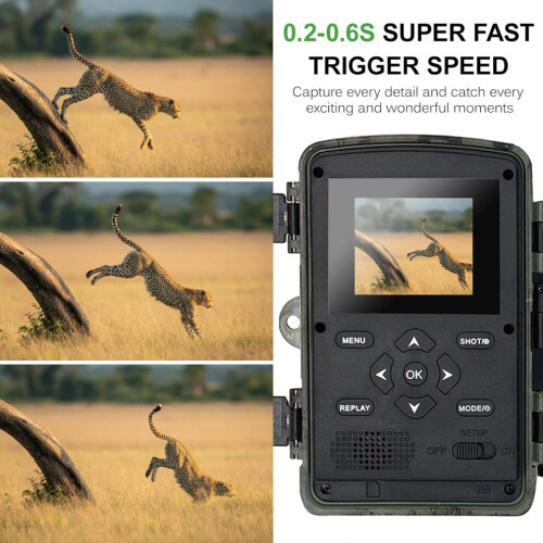Caméra de chasse étanche 20 MP 1080p avec 3 capteurs infrarouges, vision nocturne pour la chasse et la surveillance de la faune, verte 1