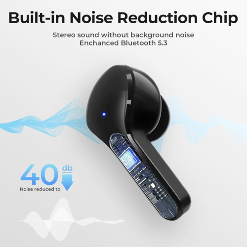 Wireless Bluetooth Earbuds with ENC Noise Cancelling, HiFi Microphone and LED Charging Case, Black 2
