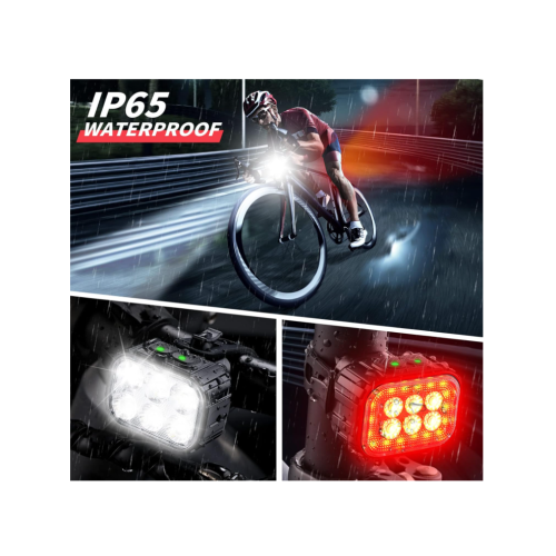 Rechargeable Bicycle Light Set, Super Bright LED Headlight and Taillight for Mountain Bikes, Black 2