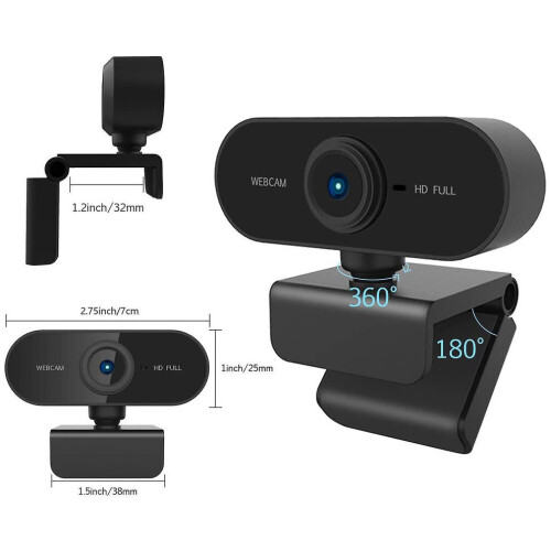 Mini webcam compatta Full HD 1080p per laptop Windows 10, telecamera per videochiamate, nera. 1