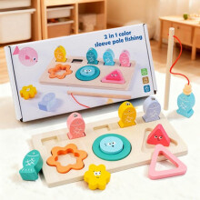 Wooden 2-in-1 Educational Toy - Magnetic Fishing & Shape Sorting, Montessori Learning Toy for Kids 3+ Years Old