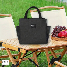 (Pink) Insulated Lunch Bag 25cmx25cmx14cm Black Portable Cooler Bag Picnic Travel Lunch Tote Food Beverage Thermal Container