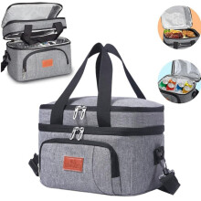 Insulated Lunch Cooler Bag 24L Gray Double Layer Leakproof Design with Handle 33x26x29CM Soft Cooler for Food and Beverage Transport