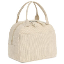 Portable Insulated Lunch Tote Bag 8.5L Large Capacity for Office School Picnic Soft Velvet Fabric Beige