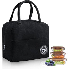 Insulated Lunch Bag Portable Lunch Tote Mini Cooler Lunch Box Waterproof Small Lunch Bag for Adult Kids Picnic School Office Black