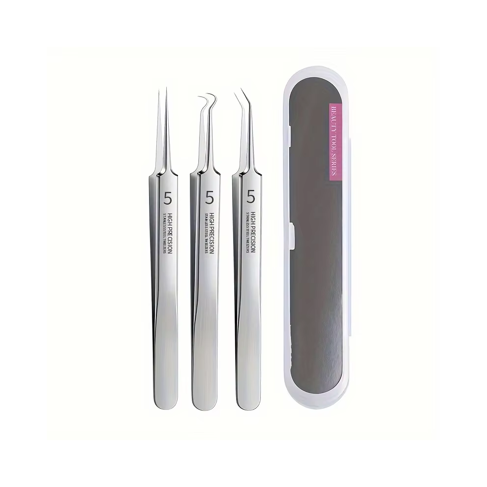 Stoyotu (3Pcs - A) 1/3Pieces Blackhead Tweezers, Milia Remover, Pimple Popper Tool,Ingrown Hair Tweezers, Blackhead Extractor