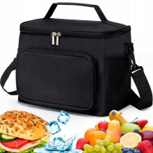 PrzydaSie Insulated Lunch Bag 9L Black 27x17x20cm Waterproof Cooler Tote for Picnic, Beach, Work, Travel
