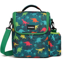 Insulated Lunch Bag 7.5L Dinosaur Pattern Kids Bento Bag Thermal Food Pouch Curved Opening Green 21x14x26cm Polyester