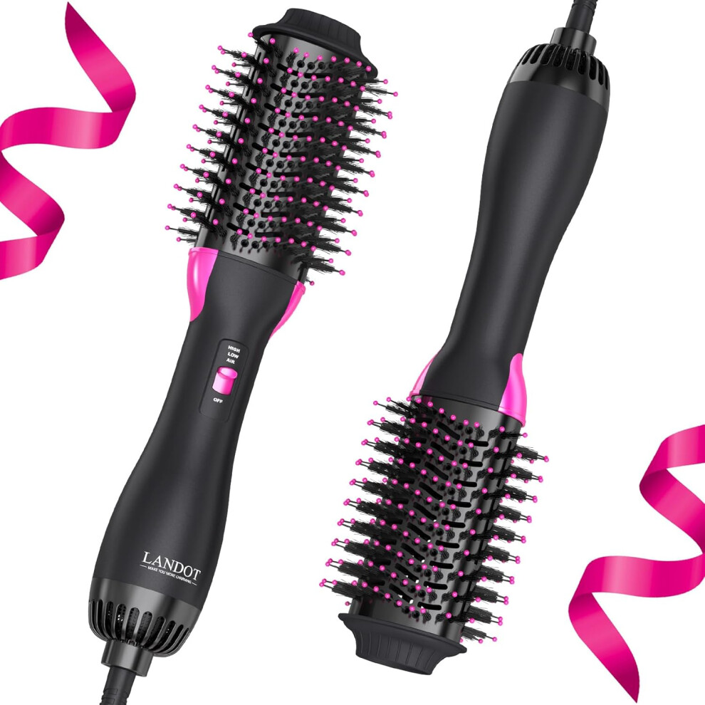 Black (Black) Hair Dryer Brush Hot Air Blow Dry Brush - 3 In 1 Negative Ionic Hairdryer Blowout Brush For Salon Style, Smooth, Frizz-Free