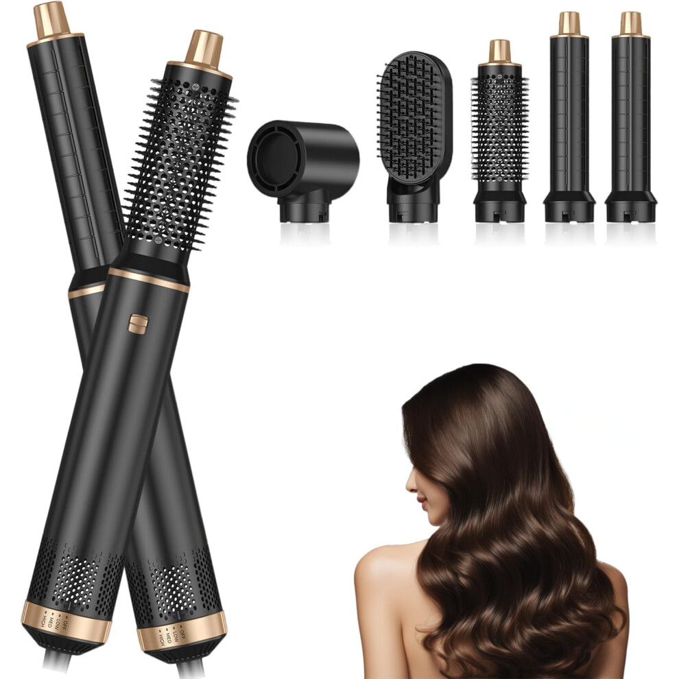 (Raven) Dryhsip Hair Dryer Brush, 5-in-1 Hot Air Brush, Blow Dryer & Styler with Detachable Heads (Curling Wand, Volumizing Brush,