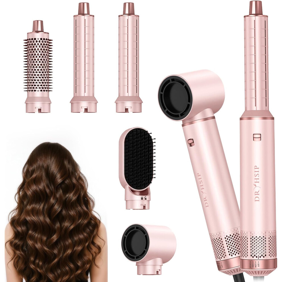 (Sakura) Dryhsip Hair Dryer Brush, 5-in-1 Hot Air Brush, Blow Dryer & Styler with Detachable Heads (Curling Wand, Volumizing Brush,
