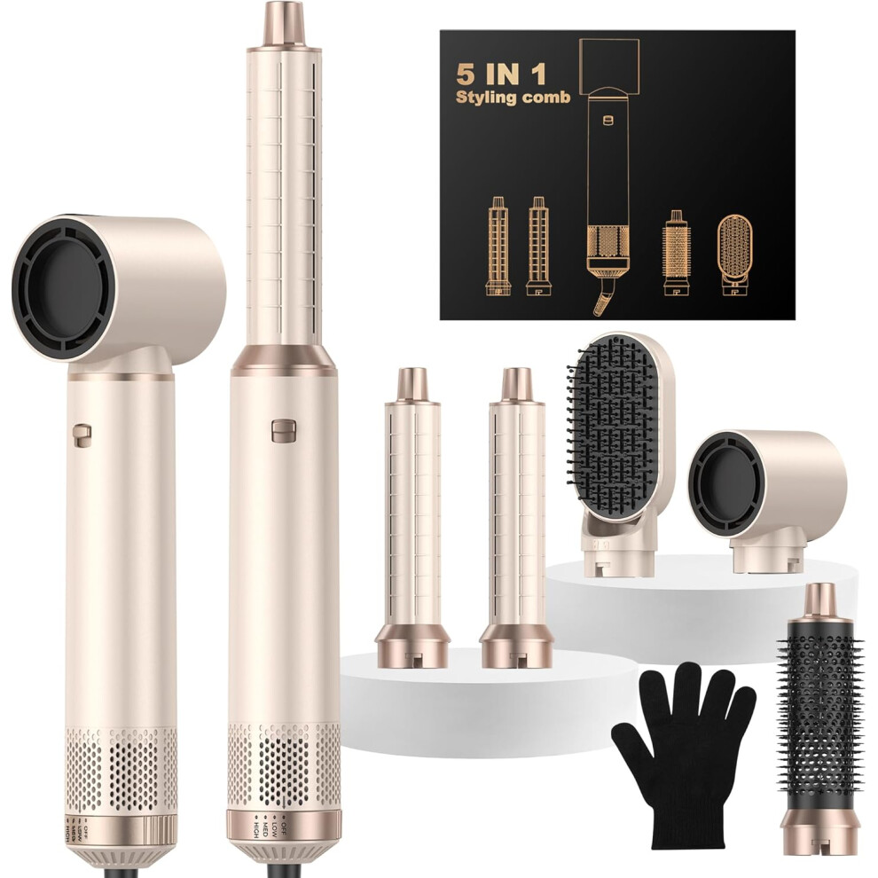 Gold (Gold) Okwrap Airstyler 5 In 1 Hair Styler Airbrush 5 In 1 Multi-Blow Dryer Brush Set With Curl, Straighten, Wavy, Smooth, Magic Styler