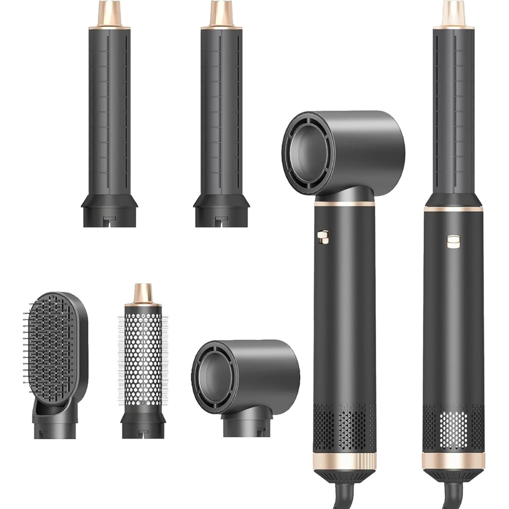 (Grey) Dryhsip Hair Dryer Brush, 5-in-1 Hot Air Brush, Blow Dryer & Styler with Detachable Heads (Curling Wand, Volumizing Brush,