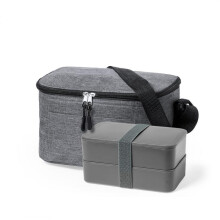 Recycled PP Bento Lunch Box 2 x 700ml Compartments with Utensils, Grey Melange, 25x15x15cm