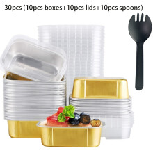 (Golden) 30 stuks (10 stuks dozen, 10 stuks deksels, 10 stuks lepels) cakevormen, aluminiumfolie bakvormen en rechthoekige