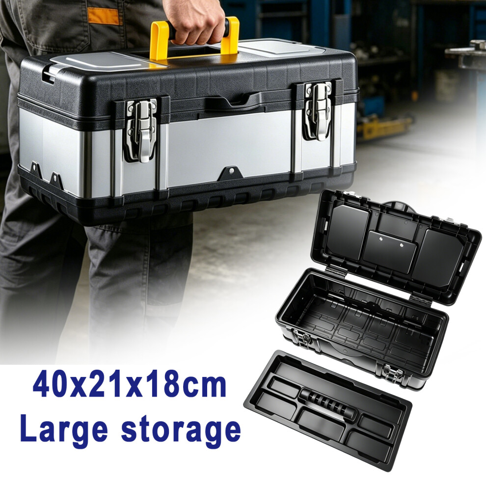 Tool Box Storage Stainless Steel Portable Toolbox With Metal Dual Latch Removable Tray Storage Case With Tray And Latch For Small Parts For Tools 727277951780