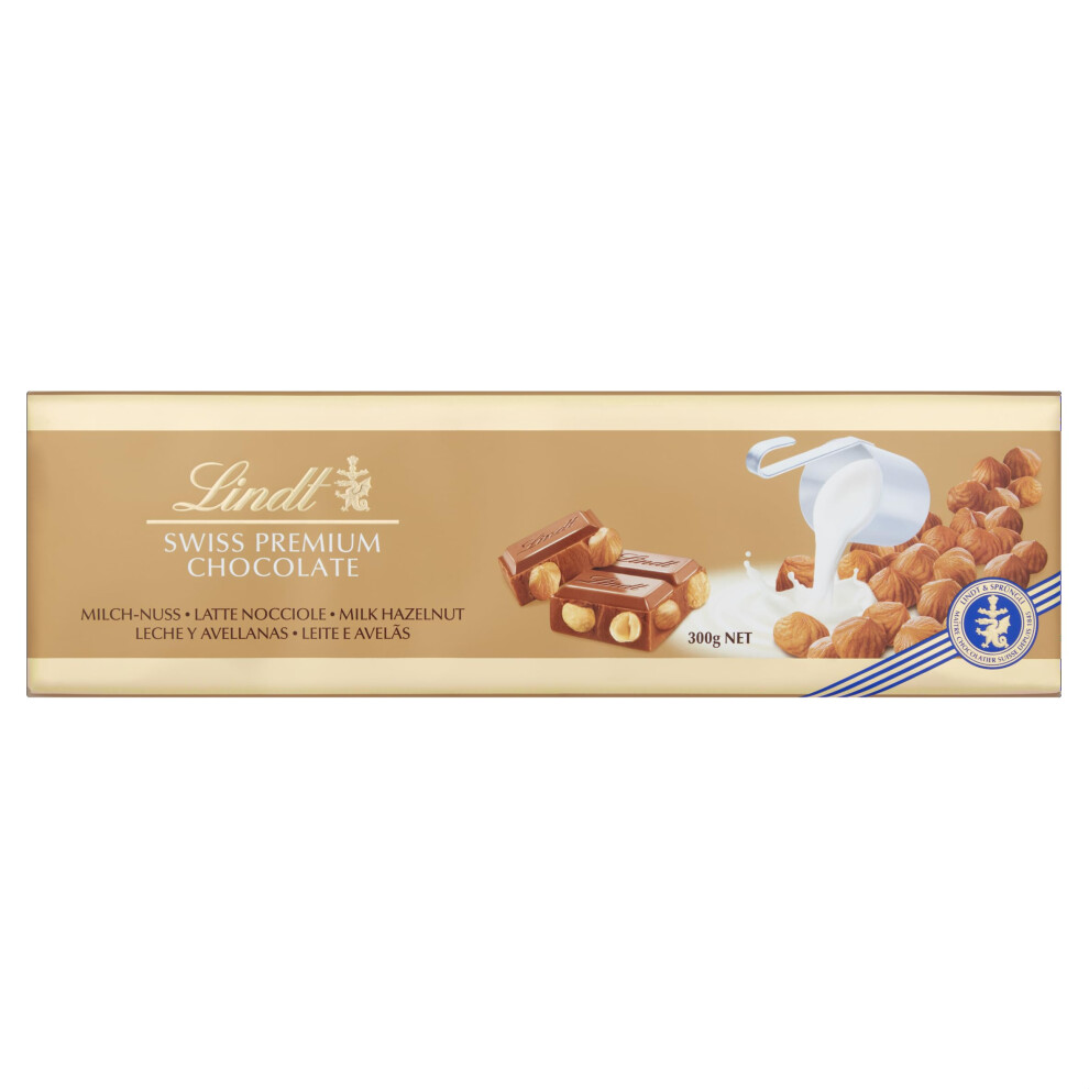 Lindt Swiss Milk Chocolate And Crunchy Hazelnut Gold Bar 300 G