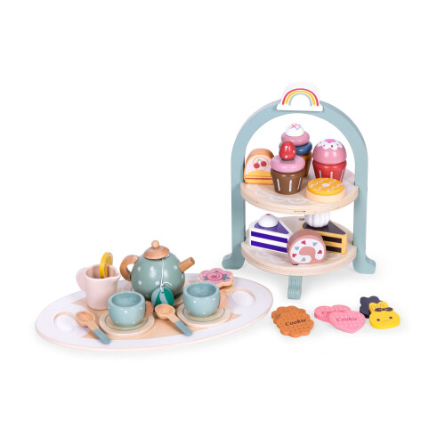 Set da tè e caffè in legno per bambini, giocattolo da 27 pezzi 1