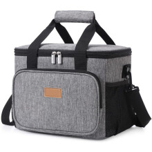 15L Insulated Lunch Bag Thermal Cooler Tote, Leakproof Picnic Cooler Bag for Adults, Reusable Grocery Cooler with Zipper, Gray/Black