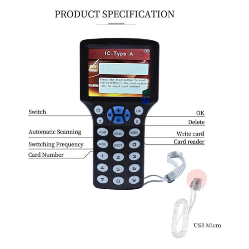 RFID Reader Writer RFID Copier Multi-Frequency RFID Card Reader  Card Decoder with Free Software and USB 1