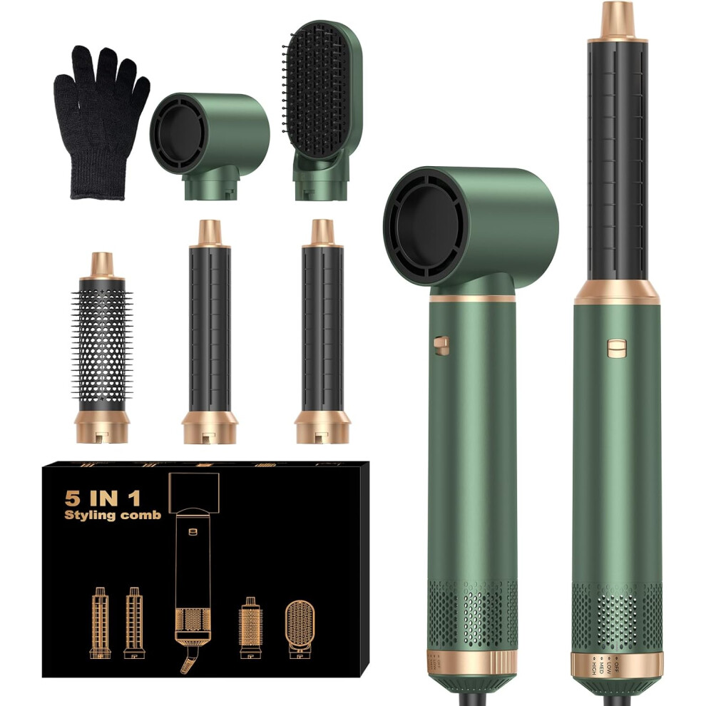 Green/Gold ( Gold) 5 In 1 Hair Styler Air Brush Hairstyer Airbrush 5 In 1 Air Styer Airstyler Multi-Blow Dryer Brush Set With Curl, Straighten, Wavy,