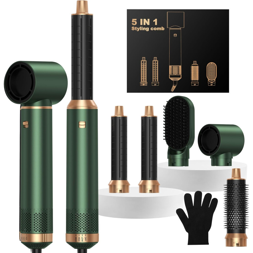 Green (Green) 5 In 1 Hair Styler Air Brush Hairstyer Airbrush 5 In 1 Air Styer Airstyler Multi-Blow Dryer Brush Set With Curl, Straighten, Wavy,