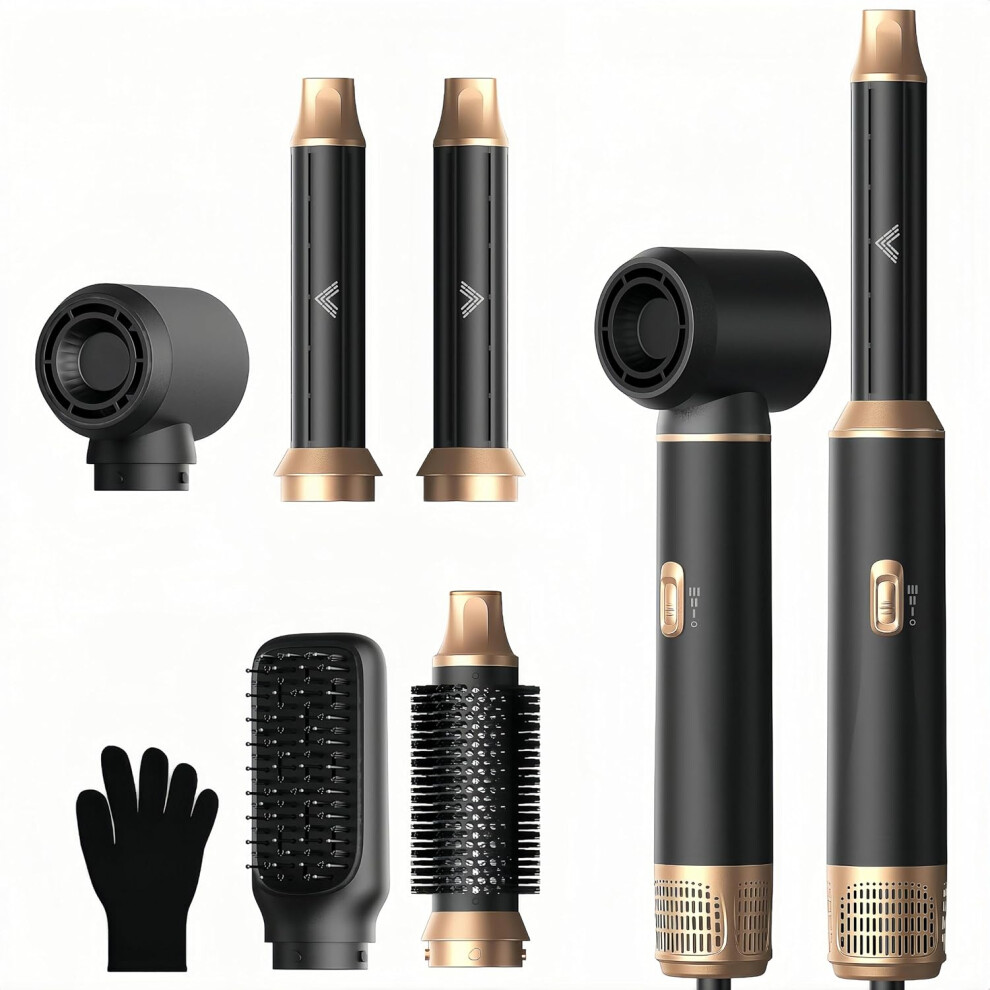 Black/Gold () 5 In 1 Air Styler Hair Dryer Brush With Rotatable Blow Dryer [60,000 Rpm] Air Curlers Volumizer Straightening Brush Hairdryer