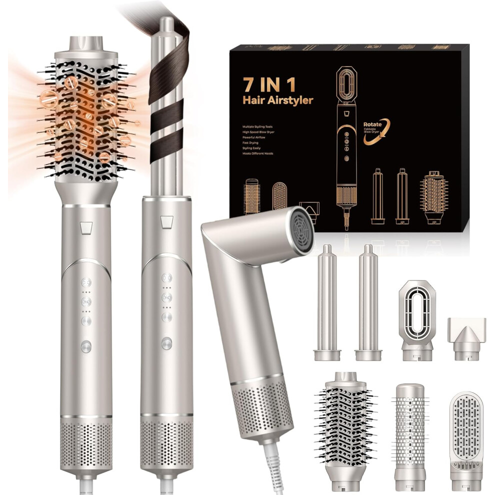 Gold (Champagne-) 5 In 1 Air Styler Hair Dryer Brush With Rotatable Blow Dryer [60,000 Rpm] Air Curlers Volumizer Straightening Brush Hairdryer