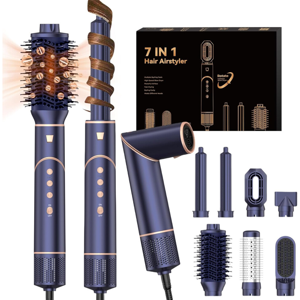 Blue (Sapphire-) 5 In 1 Air Styler Hair Dryer Brush With Rotatable Blow Dryer [60,000 Rpm] Air Curlers Volumizer Straightening Brush Hairdryer